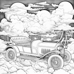 voiture qui vole dans le ciel toil