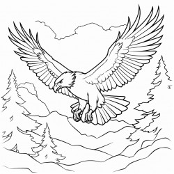 a vulture flying over a forest