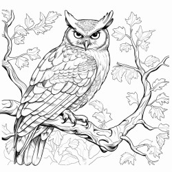 a owl sitting on a branch of a tree in a dark forest