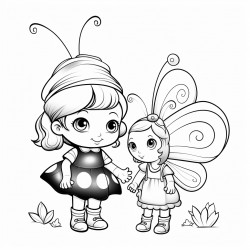 rainbow ladybug and butterfly with people