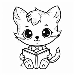 nonoline kitty cat reading a book bold lines