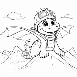 dragon fying in an airplane over the mountains wearing a snow hat