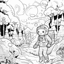an astronaut exploring a magical forest