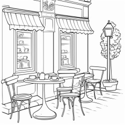 a small bistro table on a quiet street with a cup of coffee a croissant and a notebook