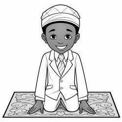 a african american muslim child on a prayer mat wearing a suit and bowtie