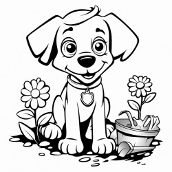 a cartoon dog diggin daisys in the dirt