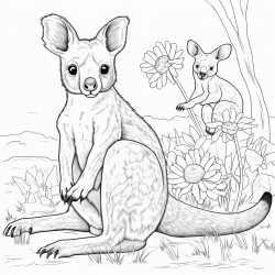 a kangaroo and koala sitting together  one paing a picture the other colouring in with pencils
