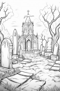 moonlit graveyard with tombstones and fog