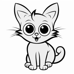 a black cat with big eyes and a mischievous grin