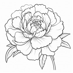 simple flower peony drawing with bold and black lines