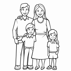 generate a bold and thick outline coloring page image of a family celebrating christmas keep it simple with clear complete lines