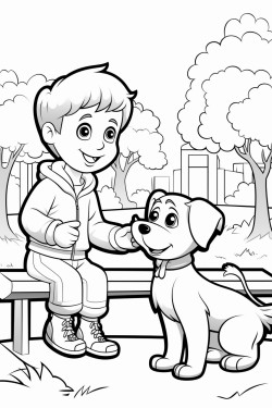 a boy playing with a dogat the park