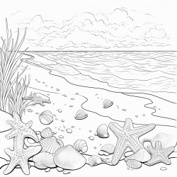 ocean calm  a beach scene with gentle waves and seashells on the shore