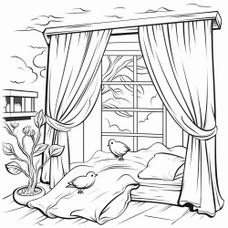 inside of bedroom tree outside window bird nest in tree