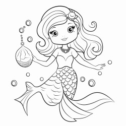 mermaid simple coloring lines for kids