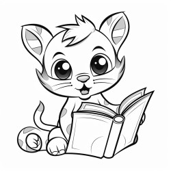 nonoline kitty cat reading a book bold lines