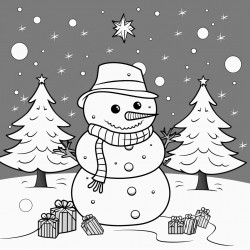 snowman with winter theme christmas tree