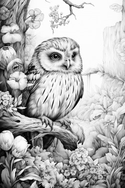 magical forest with an owl and hedgehog