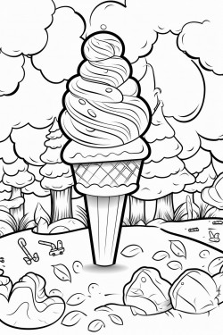mushroom forest scene with ice cream and candy