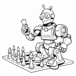 space robot playing chess