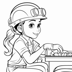 young girl with braids wearing a hardhat welding on a pipe