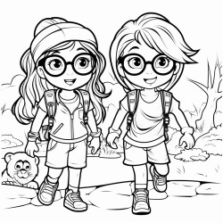 6 year old girls with glasses and long hair excited to go to the zoo