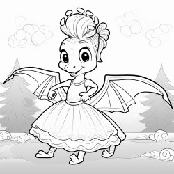 friendly dragon in a tutu doing an arabesque