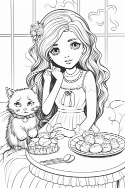 dinner   mom e to the tablelong haired girl and her cat  the table was beautiful