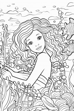 mermaids swimming among colorful coral reefs