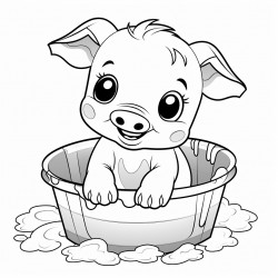 a cute baby pig in a mud bath
