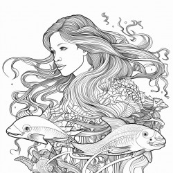 beautiful mermaid swimming with dolphins and sea turtles