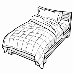 bed with bedsheet sliding down square pattern on it