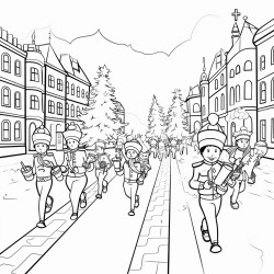 coloring pages christmas parade cartoonstyle thick lines no shadow