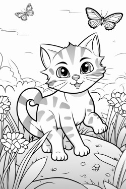 A playful cat chasing butterflies