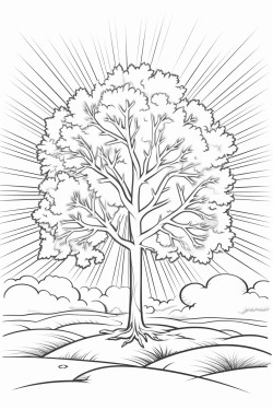 winter tree scene with the sun shining and sun rays