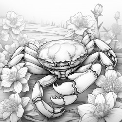 crab with snake mystical theme highly detailed black outline floral elements coloring page