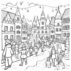 coloring pages christmas parade cartoonstyle thick lines no shadow