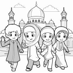 muslims kids going to the masjid no faces