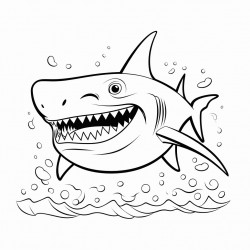 a shark patrolling the deep sea with a menacing grin