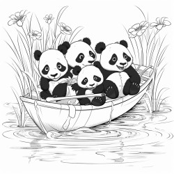 panda in a row boat