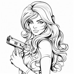 a beautiful chick with long hair holding a gun