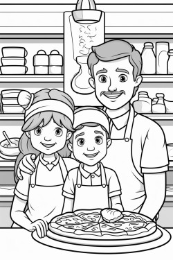 young girl mom dad and uncle at pizza shop