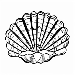 kids coloring page with clam black and white simple line art style minimalist drawing white background style raw
