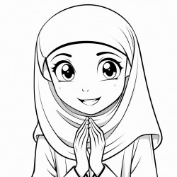 beautiful muslim girl putting on blush outline of drawing with thick and black