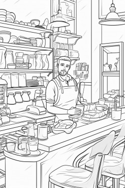 a cafe with a friendly barista and a welcoming smile