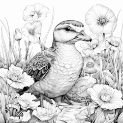 panda turtle and duck in a garden