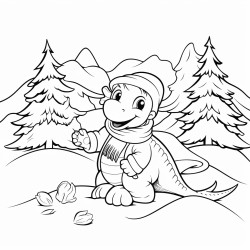 dino making snow angels in the forest