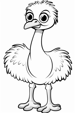 cute ostrich in black and white to color