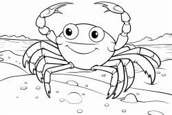 a crab scuttling across the beach with its claws raised
