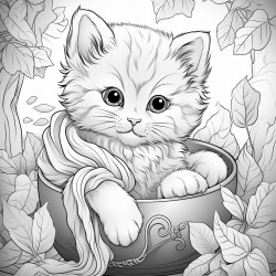 cute cat playing with a ball of yarn with intricate patterns all over the image